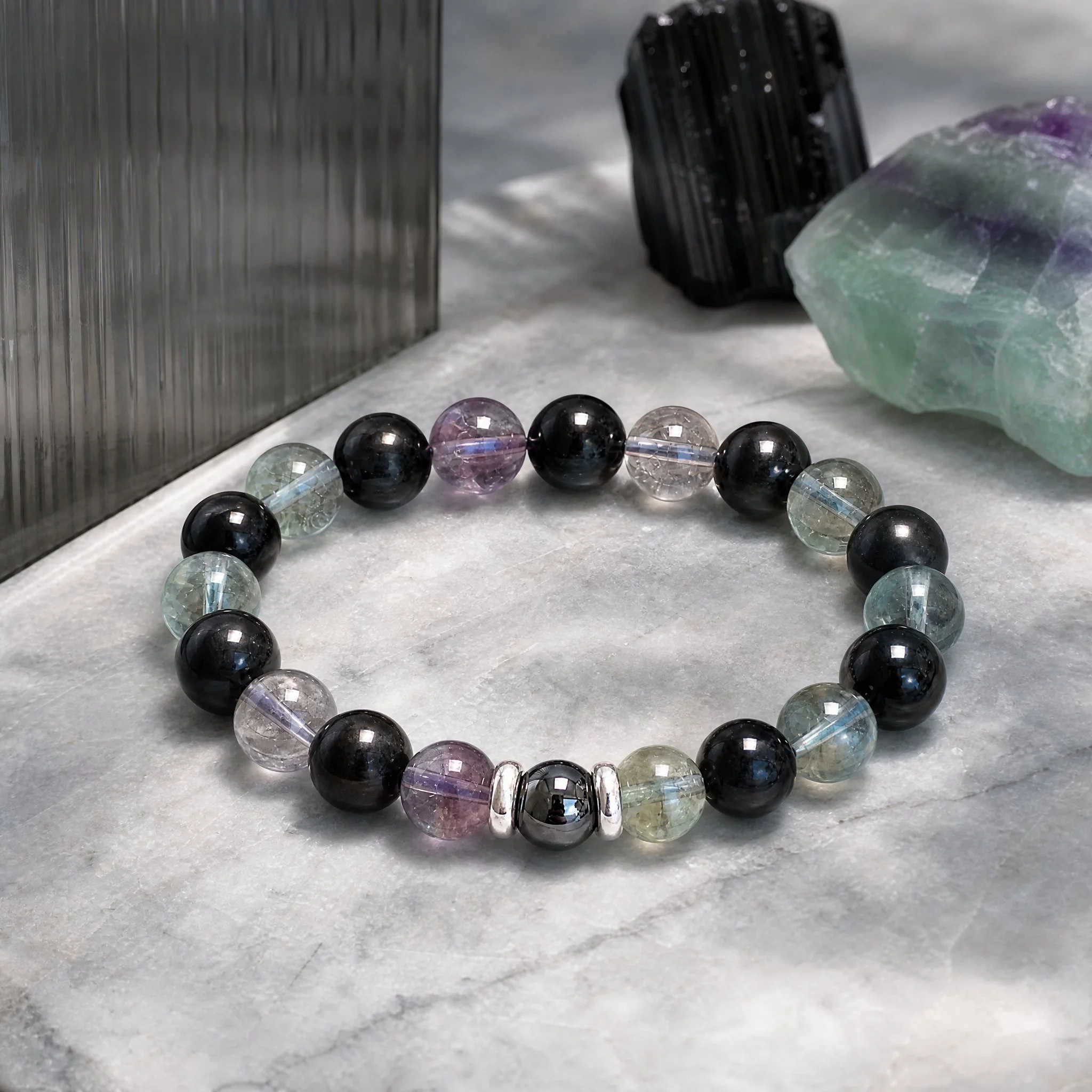 SPECTRAL SHIELD · Turmalin Schörl · Fluorit · Hämatit · 925 Silber - PRANA Edelsteine – Handgefertigter Edelsteinschmuck