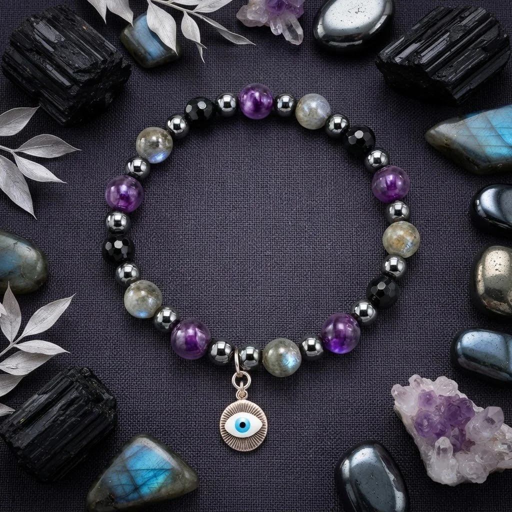 OCULARA SHIELD - Amethyst, Turmalin, Labradorit & Hämatit Nazar Armband - Aura Schild