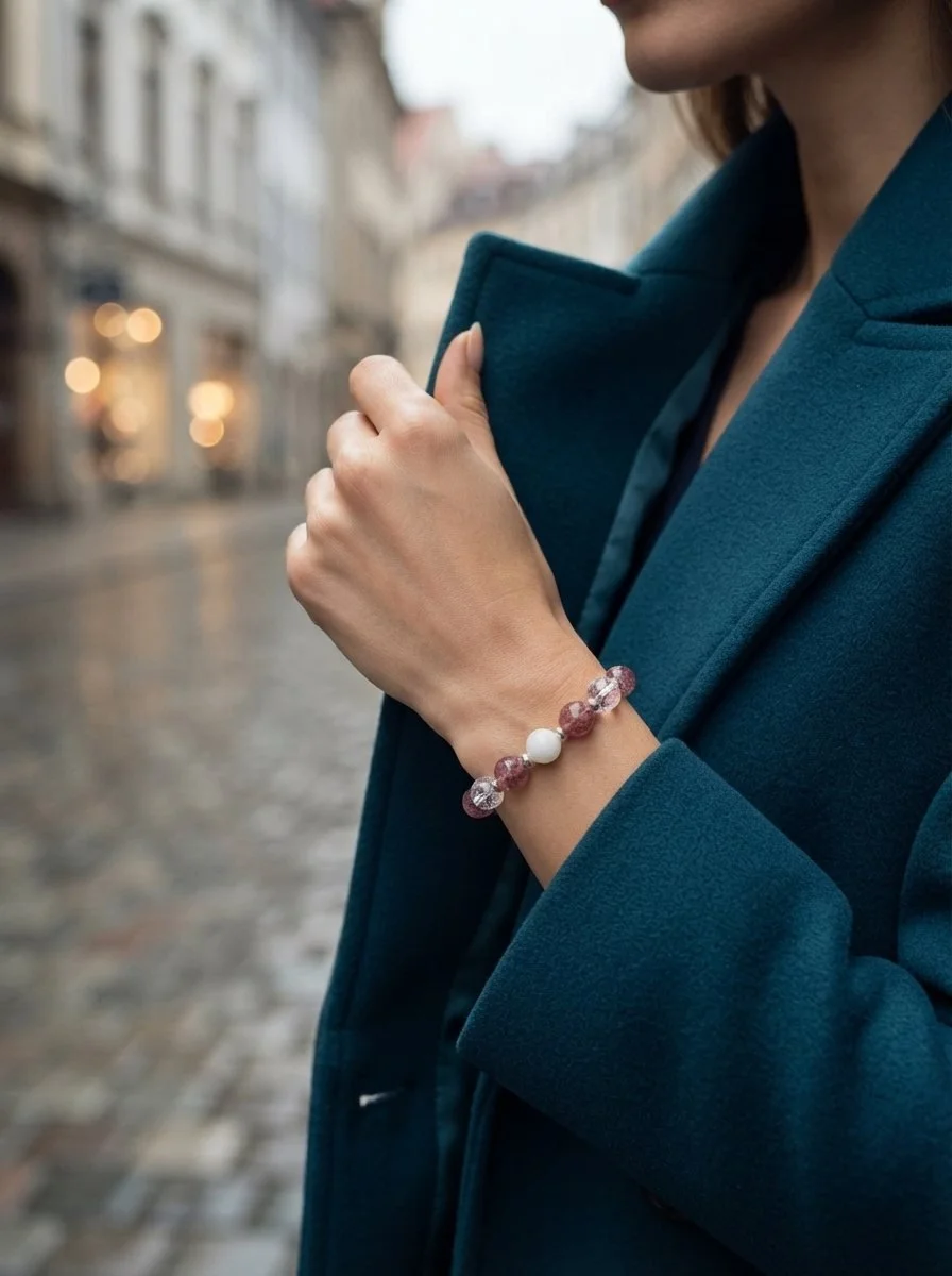 SELVIRA - Hämatitquarz, Mondstein & Bergkristall Armband - Herzensstärke & Klarheit - PRANA Edelsteine – Handgefertigter Edelsteinschmuck