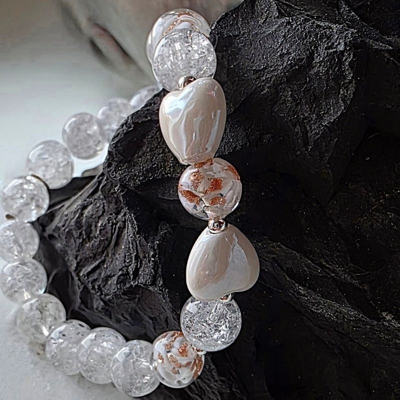 "Eisblüte" - Bergkristall Crack & Murano Glas (8mm/Herzform) Limitiert!