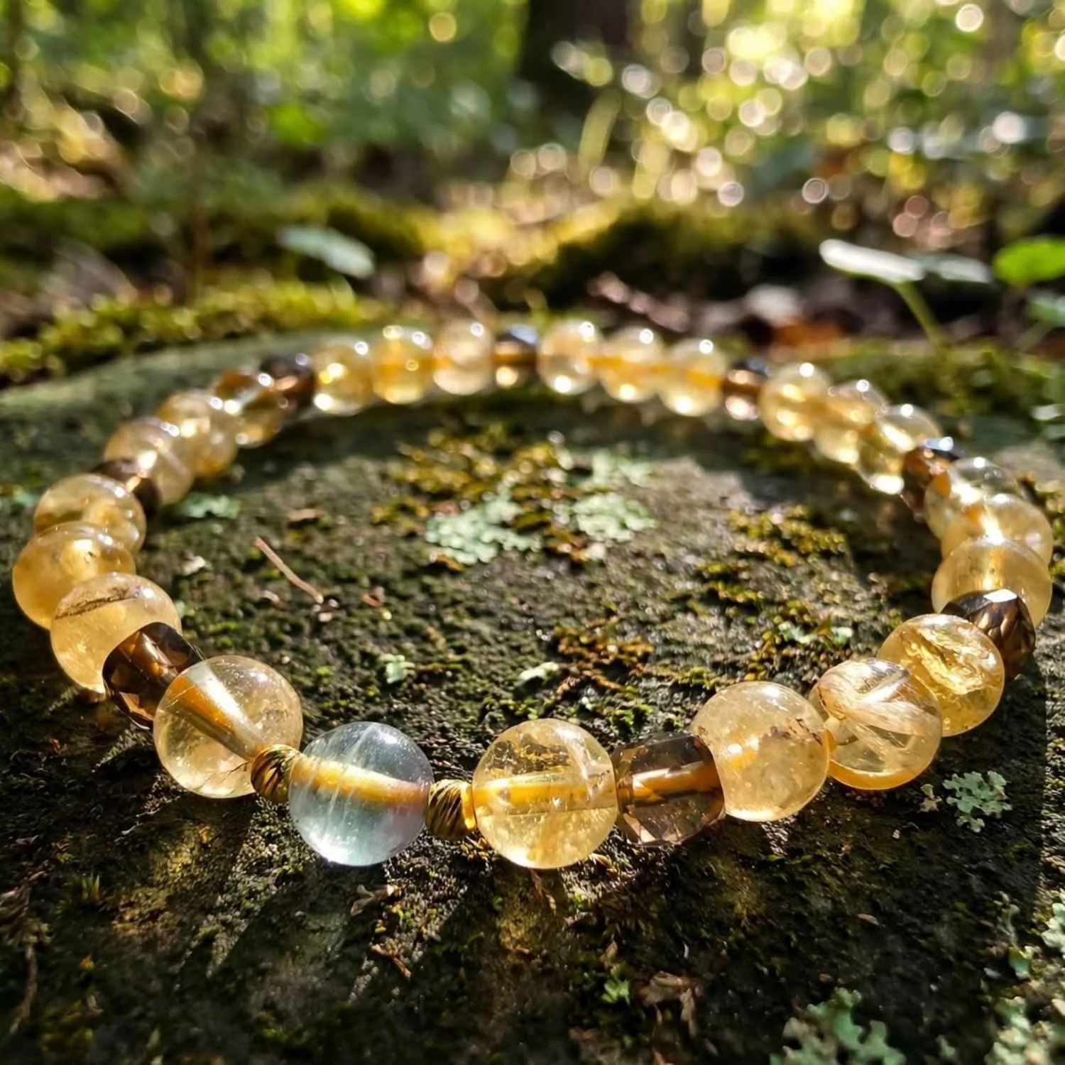 Golden Horizont: Citrin, blauer Fluorit, Rauchquarz Armband - PRANA Edelsteine – Handgefertigter Edelsteinschmuck
