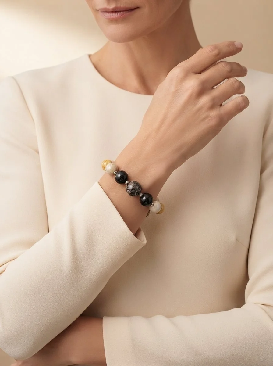 TERRAVA - "Wurzeln der Erde" | Schutz & Stabilität | Versteinertes Holz, Gagat, Turitella Achat, Fossilkoralle | 925 Silber - PRANA Edelsteine – Handgefertigter Edelsteinschmuck
