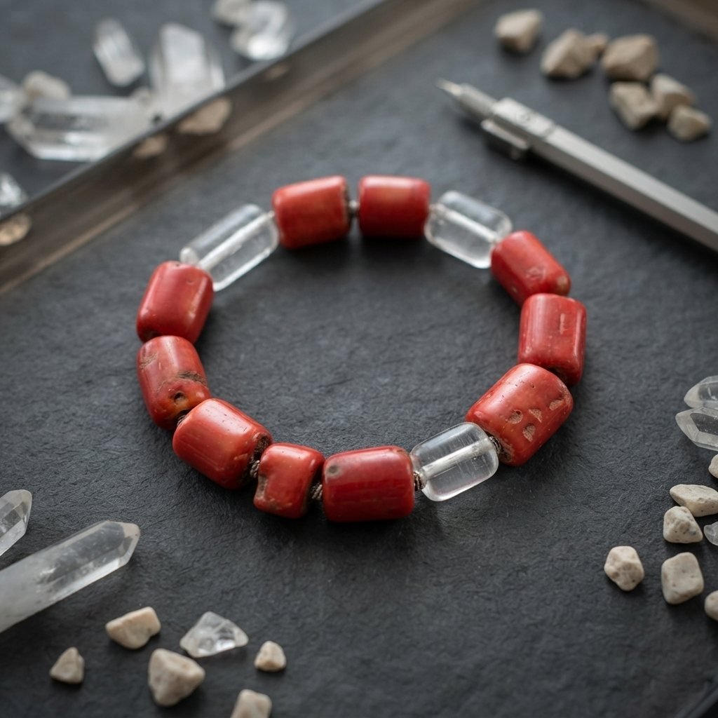 CORALLÉA – Armband mit roter Koralle & Bergkristall - PRANA Edelsteine – Handgefertigter Edelsteinschmuck