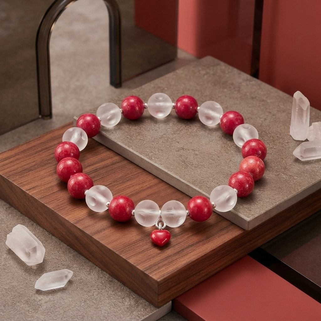 VERAMOR - "Klarheit des Herzens" - Bergkristall & Rote Koralle mit 925er Silber - PRANA Edelsteine – Handgefertigter Edelsteinschmuck