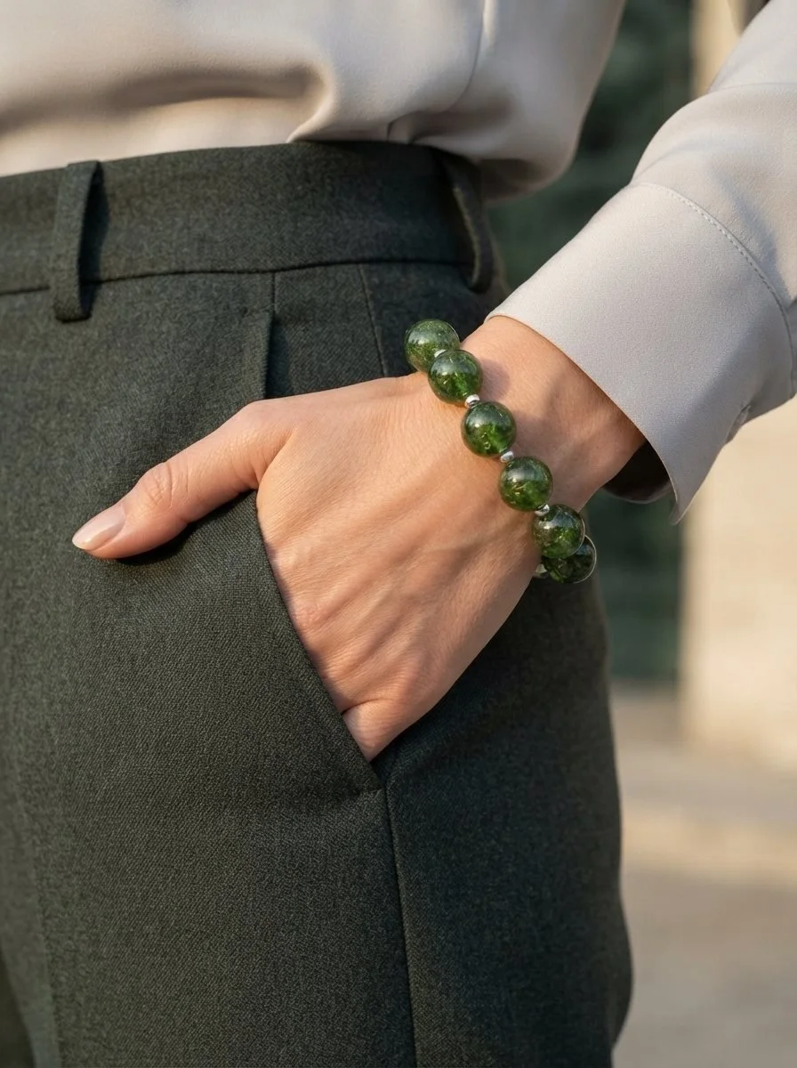 VERDESSA - „Herzöffnung & Naturkraft“ – Armband aus Chromdiopsid 12 mm – AAA Qualität – 925 Silber - PRANA Edelsteine – Handgefertigter Edelsteinschmuck