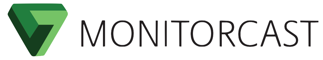 Logo of MonitorCast with a stylized green and dark green icon and the text 'MONITORCAST' in black.