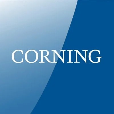 Corning logo with blue gradient background and white text.