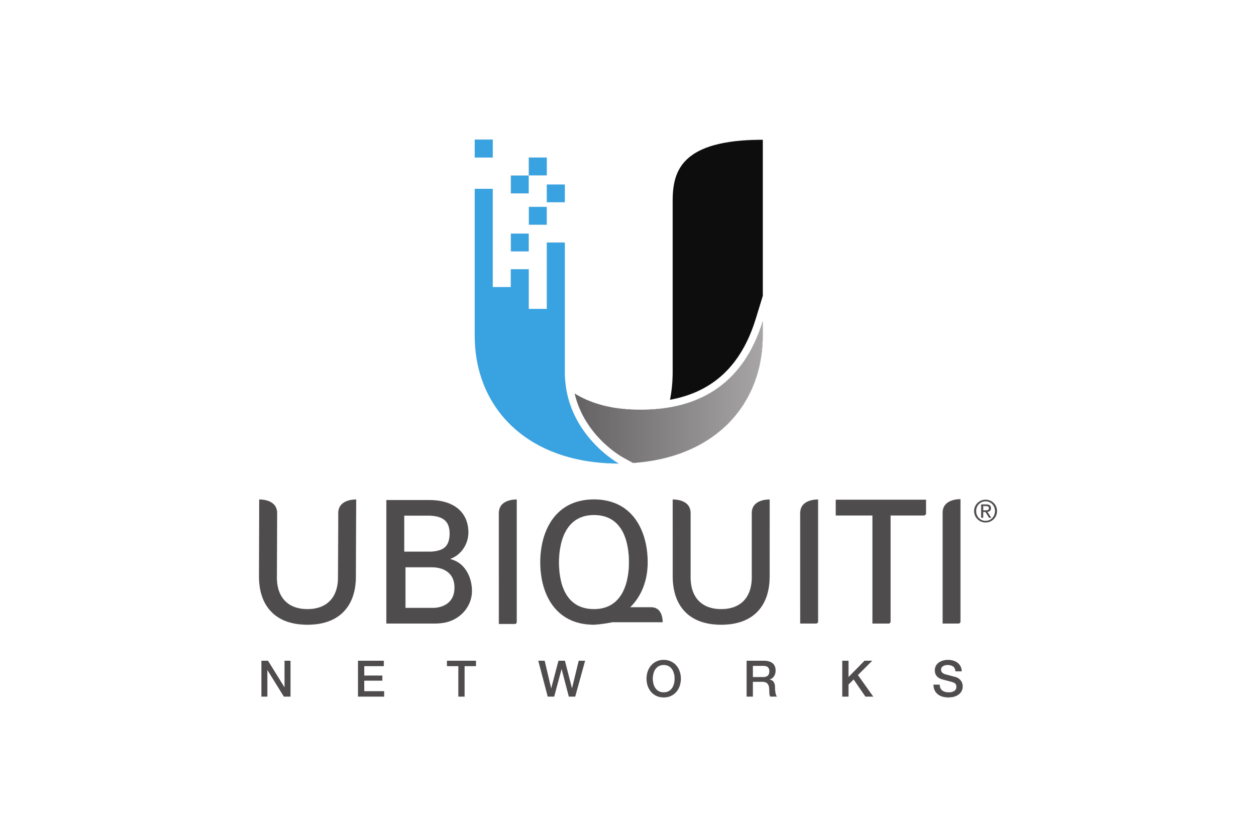 UBIQUITI Networks logo with a stylized black, blue, and gray graphic symbol above the company name in black uppercase letters.
