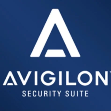 Avigilon Security Suite logo with a stylized letter A on a dark blue background.
