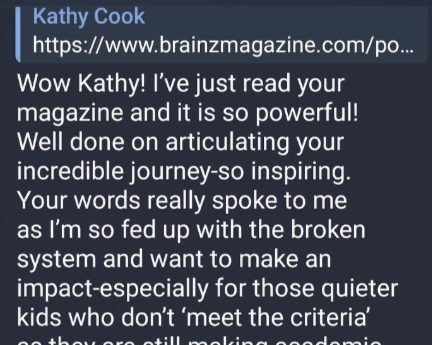 Feedback from my Brainz article how powerful I was in articulating my journey.