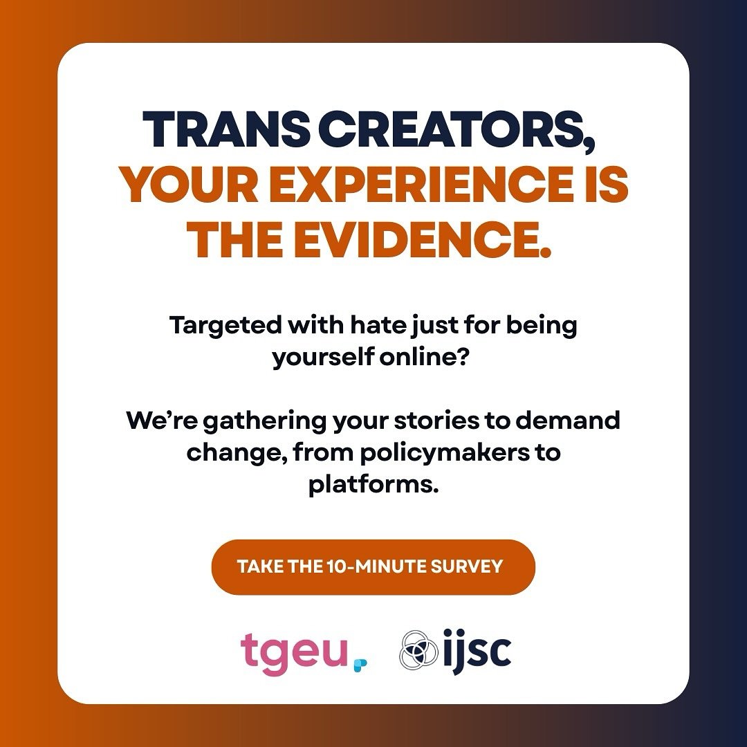 If you&rsquo;ve been trolled, misgendered, flooded with hate, you&rsquo;re not alone. Together with @tgeuorg we&rsquo;re documenting what trans creators face so we can demand accountability. 

Go to the link in our bio to take the survey.
