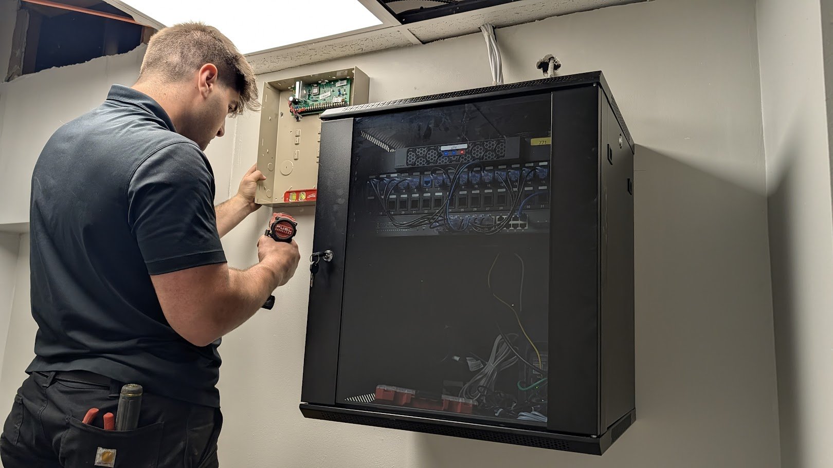 Another small business, cameras, alarm, structured cabling WI-FI and firewall installation.