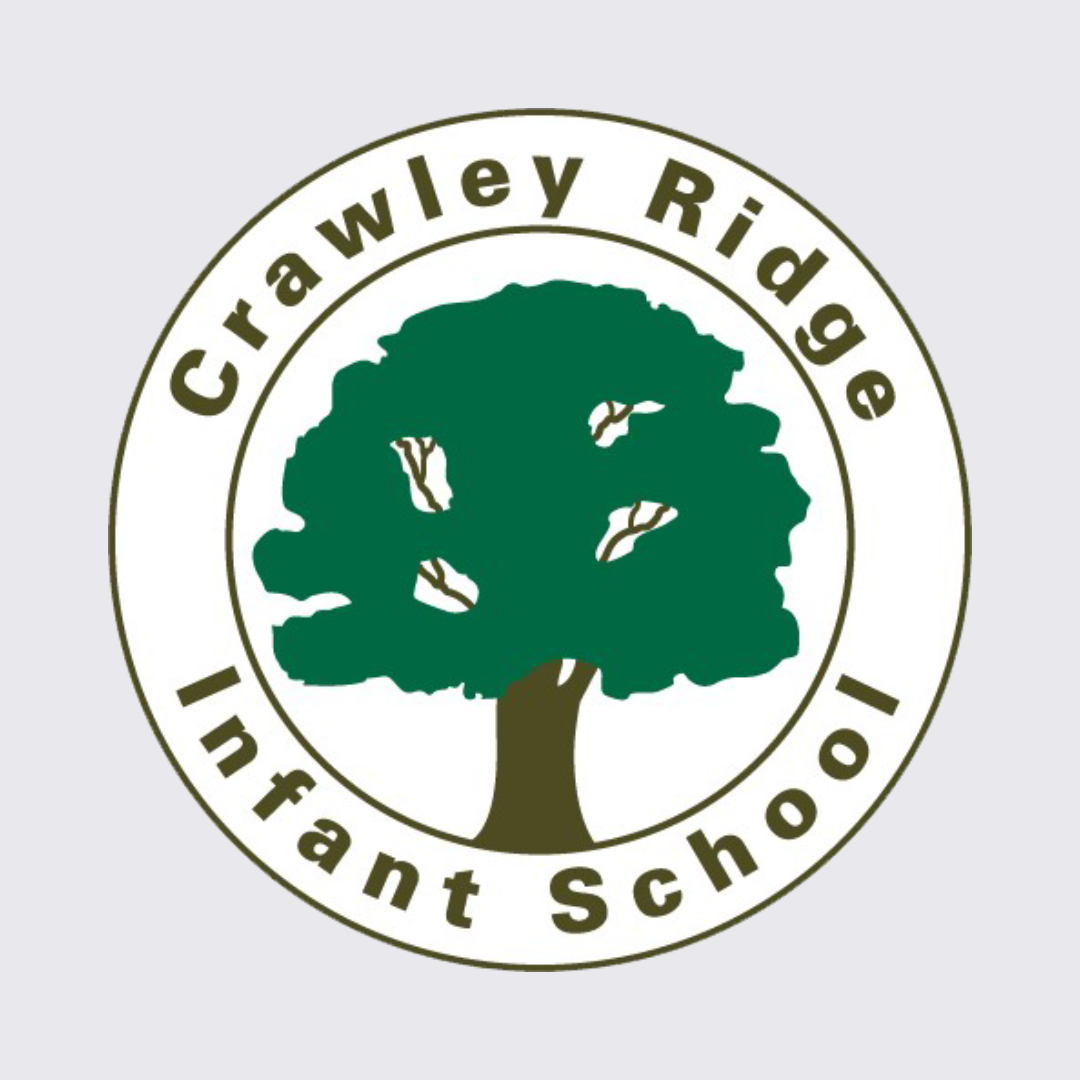 Logo for Crawfordlea Ridge Infant School featuring a green tree with a brown trunk inside a circular border with the school name. 14 Sports Coaching Partner