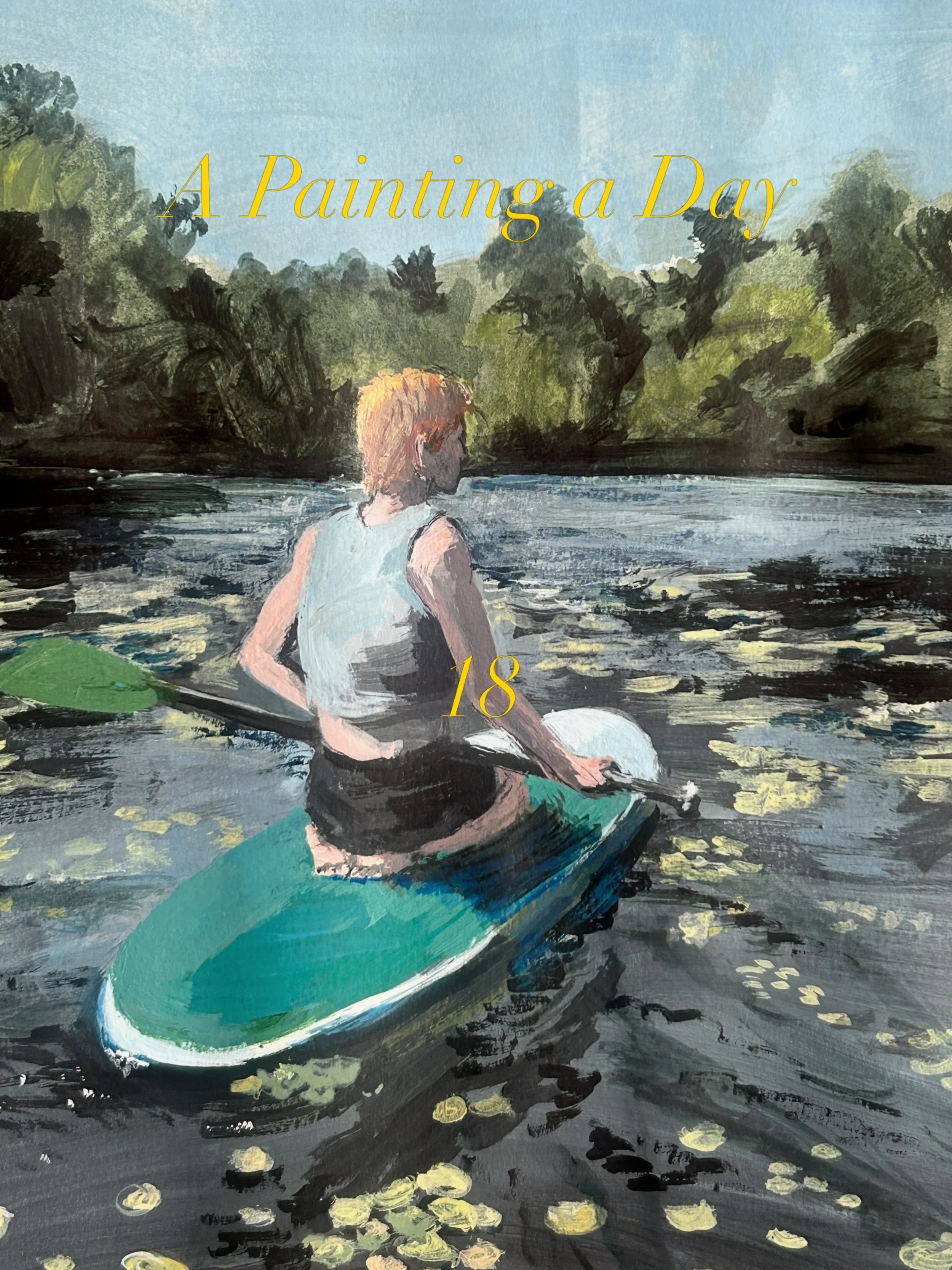 Painting Everyday - 18: Josh on a Paddle Board 🪷🪷🪷🪷 Went to Tate Britain this morning to see Hurvin Anderson&rsquo;s work - the way he paints water 🌀✨🌀 he makes it look easy 😮&zwj;💨 thought I&rsquo;d have a go.