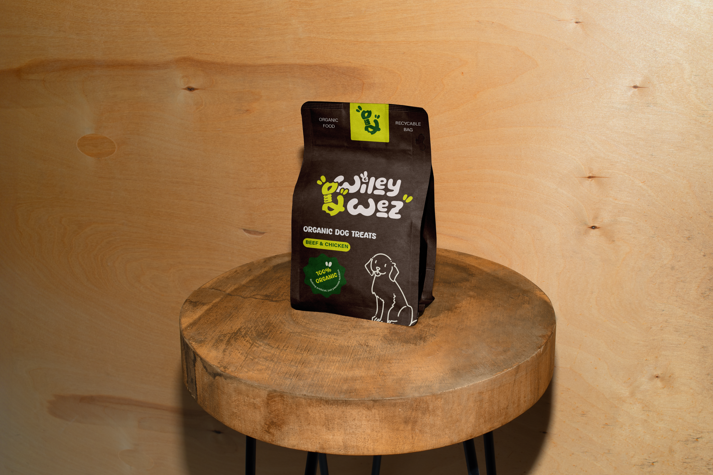 Free Paper Coffee Bag on Wooden Stool Mockup.png