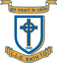 A shield with a Celtic cross inside, the year 1903, and banners with French and Irish mottos.