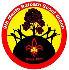 Logo of the 95th Meath Ratoath Scout Group featuring a tree, a fleur-de-lis, and red, yellow, and black colors with the text 'Since 1977'.