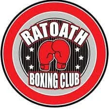 Logo for Rat Oath Boxing Club featuring red boxing gloves and bold text