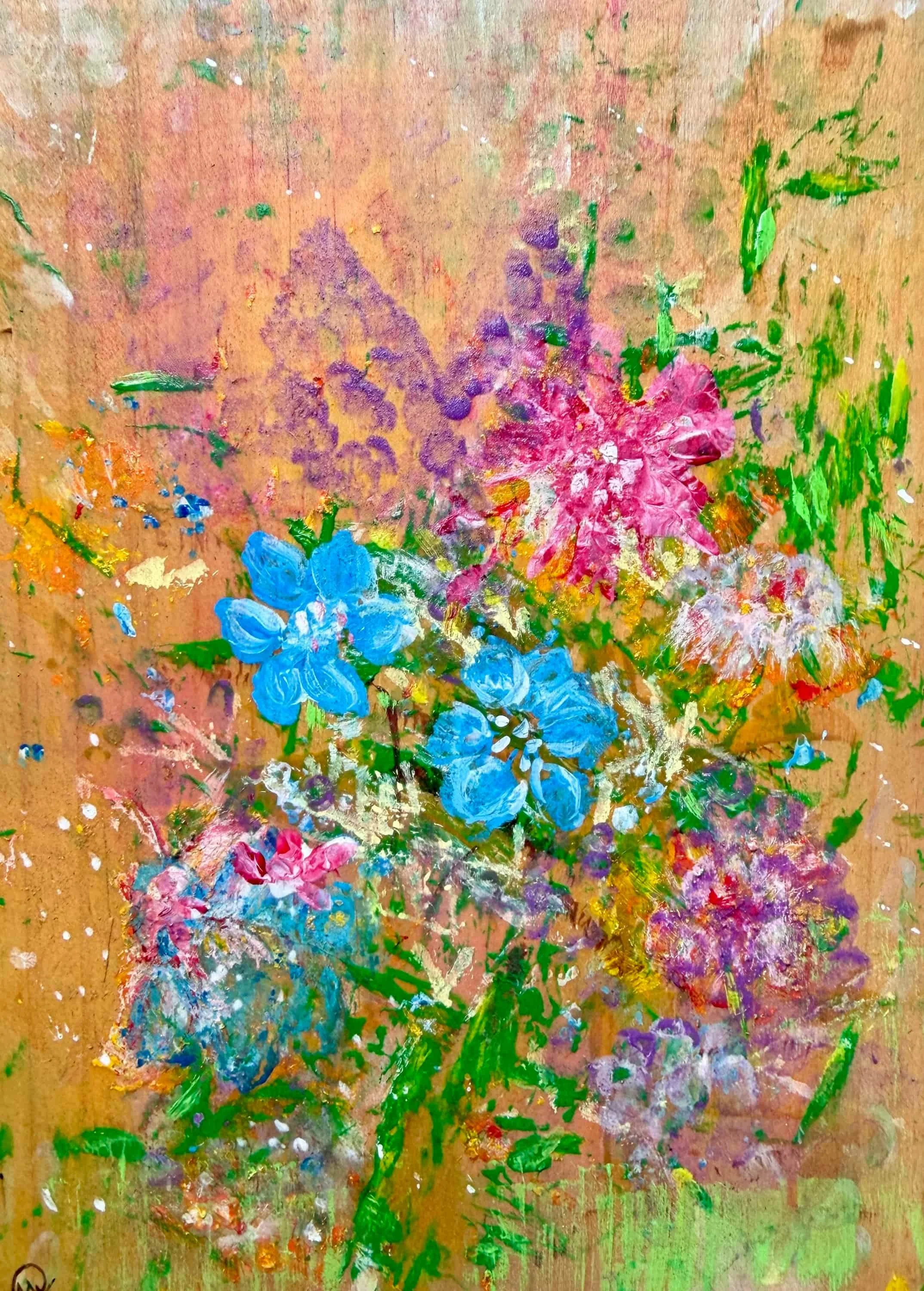 Tuscan Flowers - Acrylic on Wood - 16x7 - $250