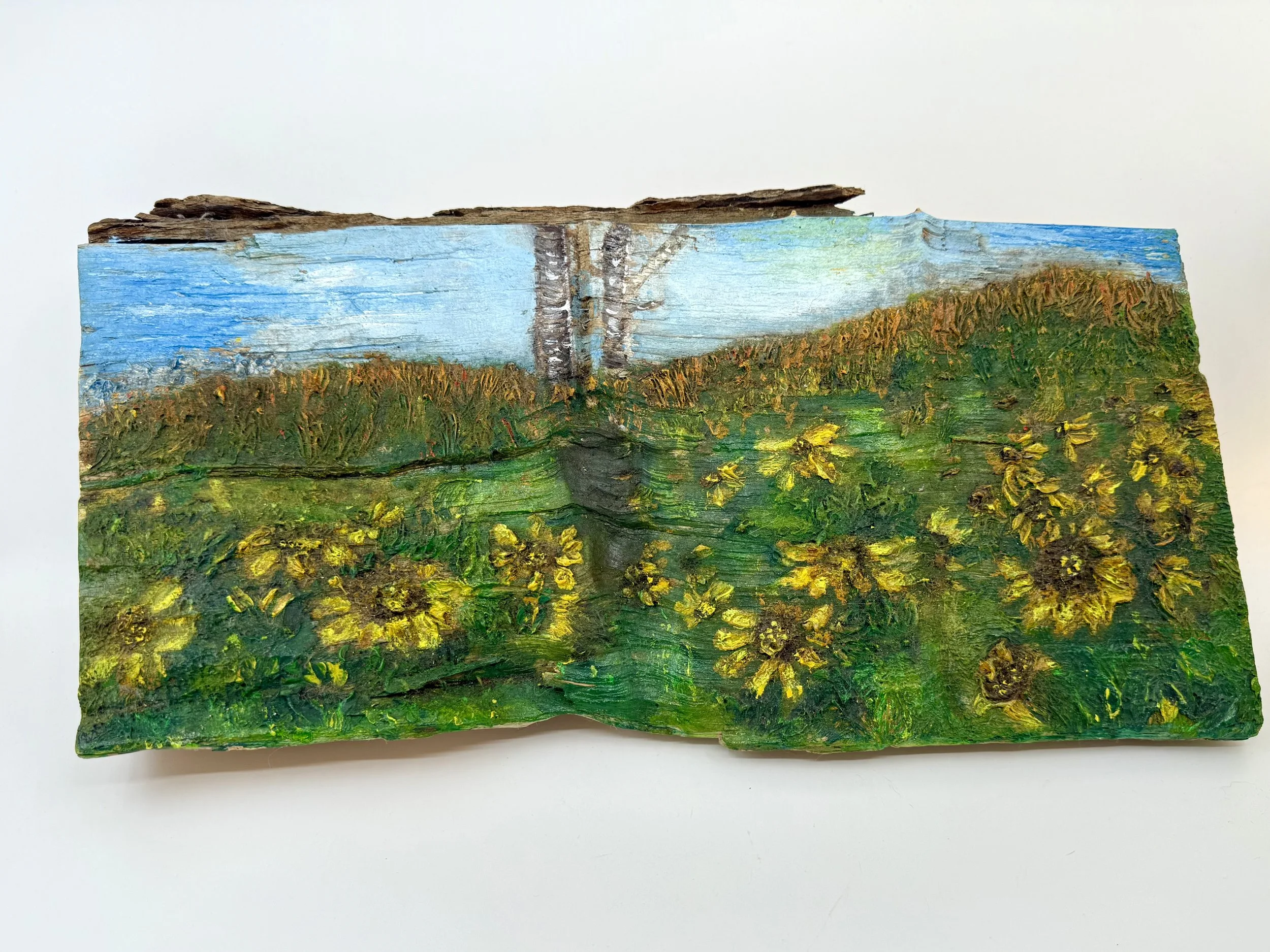 Tuscan Sunflowers -2025 Acrylic on Wood - 16 x 7- $100.00

