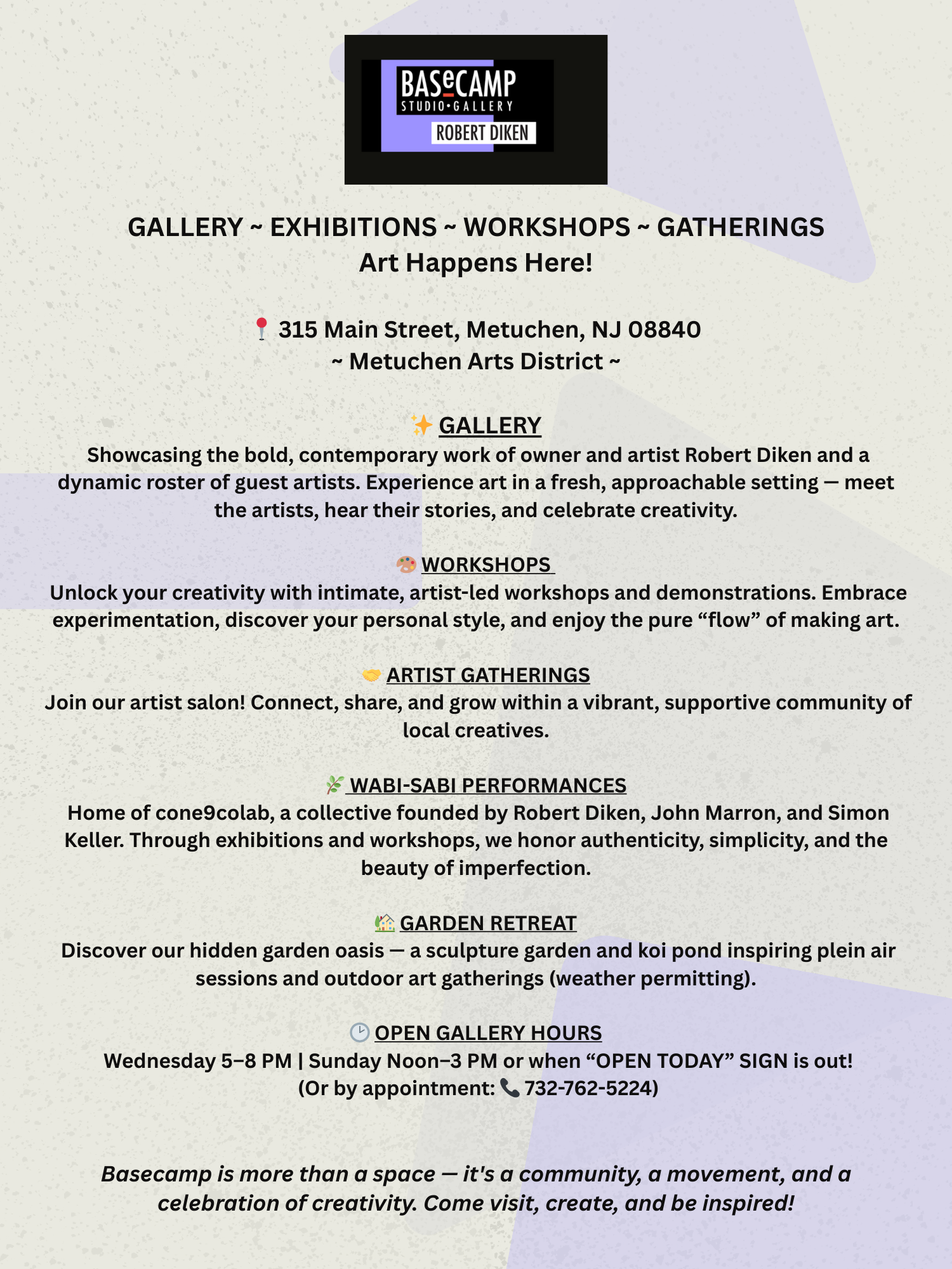 Basecamp Studio & Gallery Offerings
