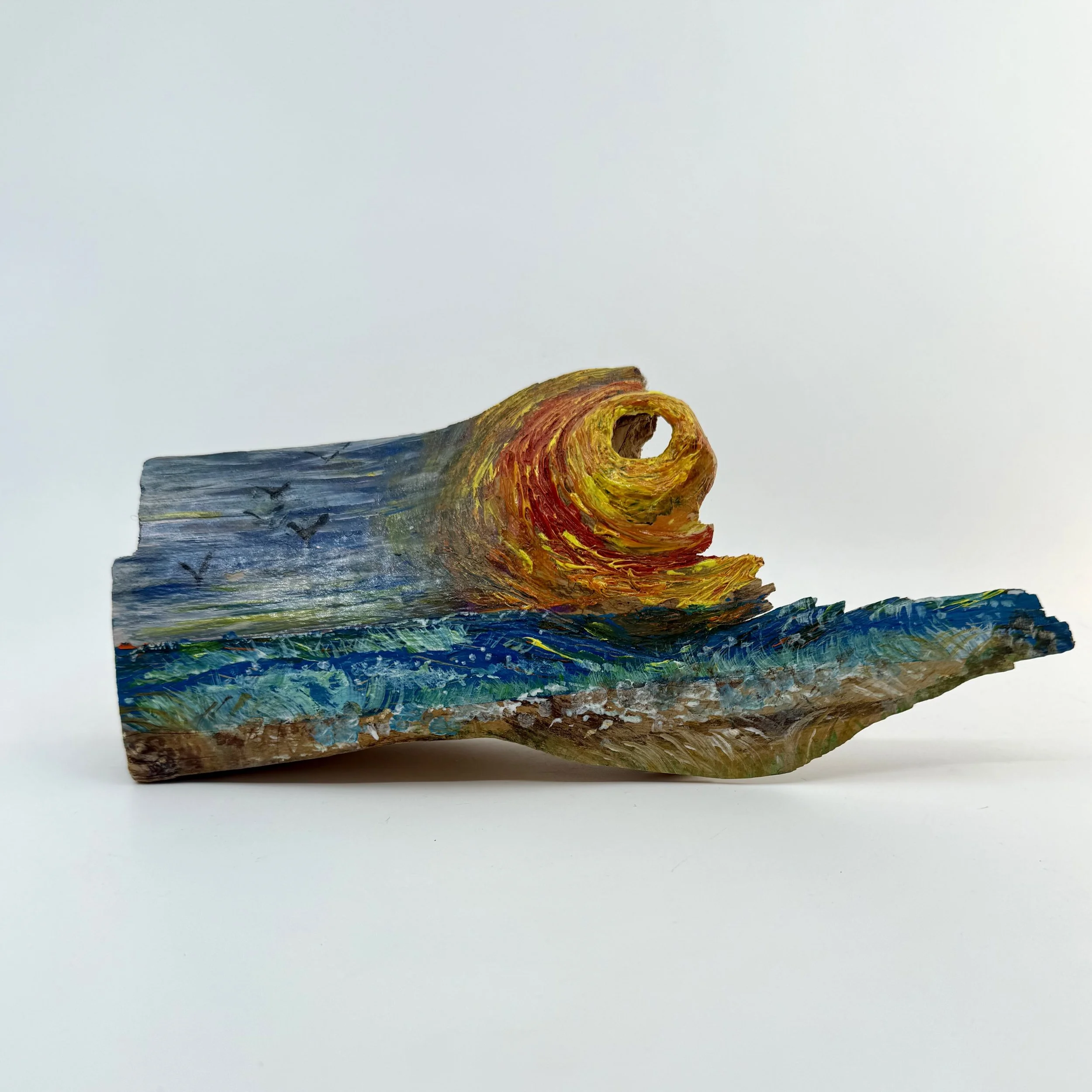 Outer Banks - 2024 Acrylic on driftwood - 11 x 4 - $150.00