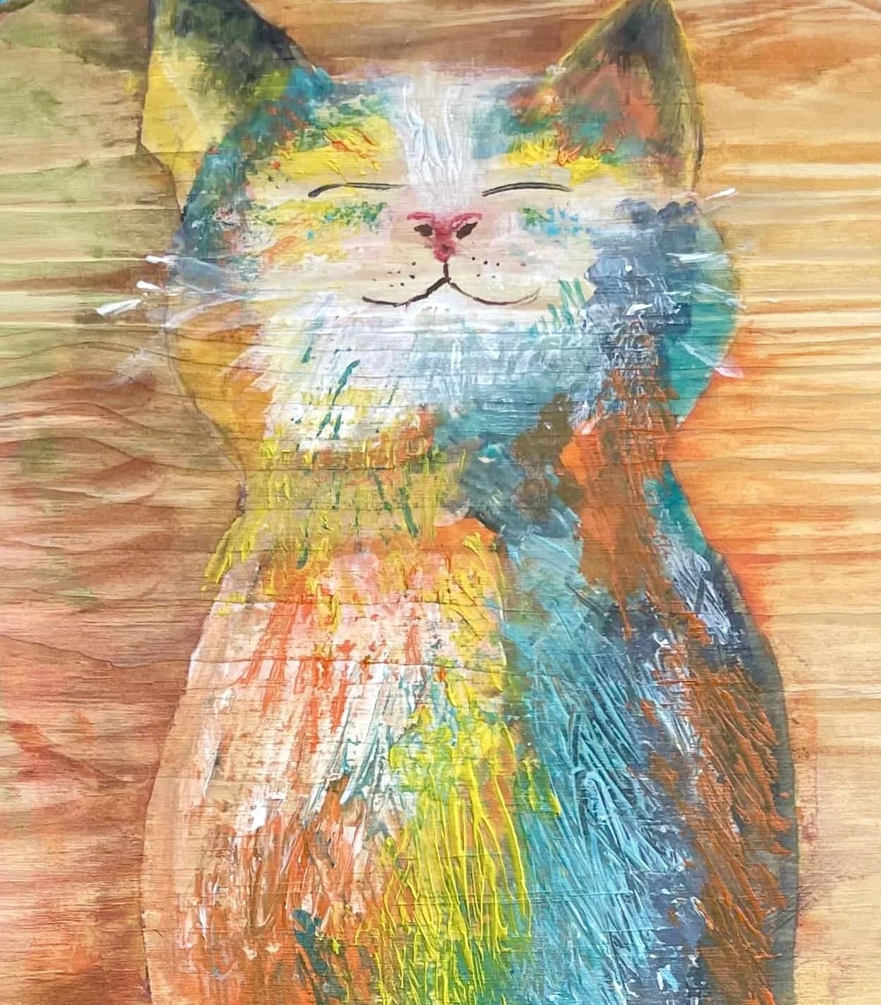Rainbow Kitty -2024 Acrylic on wood - 11 x 11 - $250.00