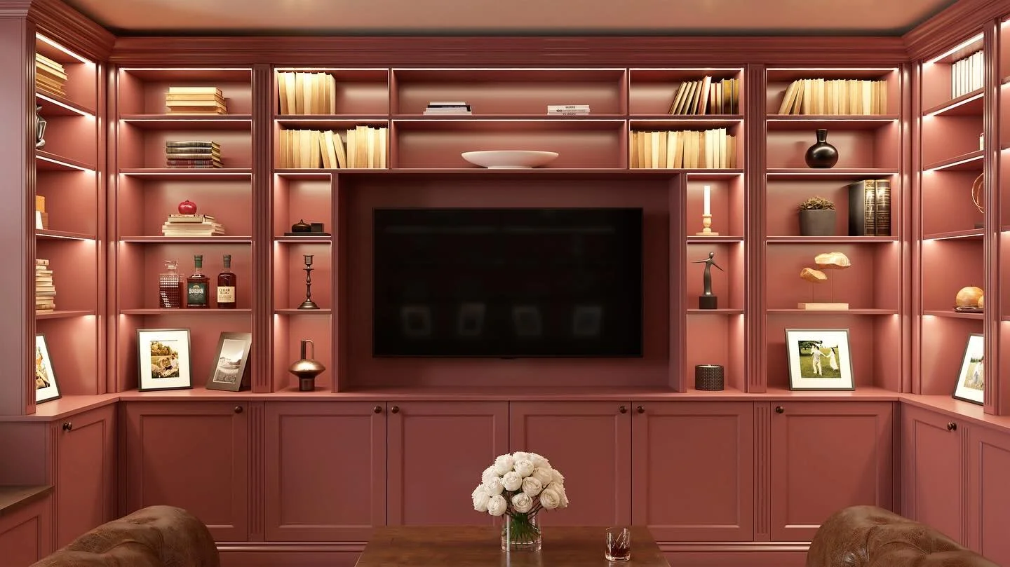 Four walls of library shelving creating a show stopping snug. 

Designed by myself, visuals by @northernbespokevisuals 

Colour is Eating Room Red by @farrowandball

#pipdesignstudio #interiordesign #furnituredesign #northeast #newcastle