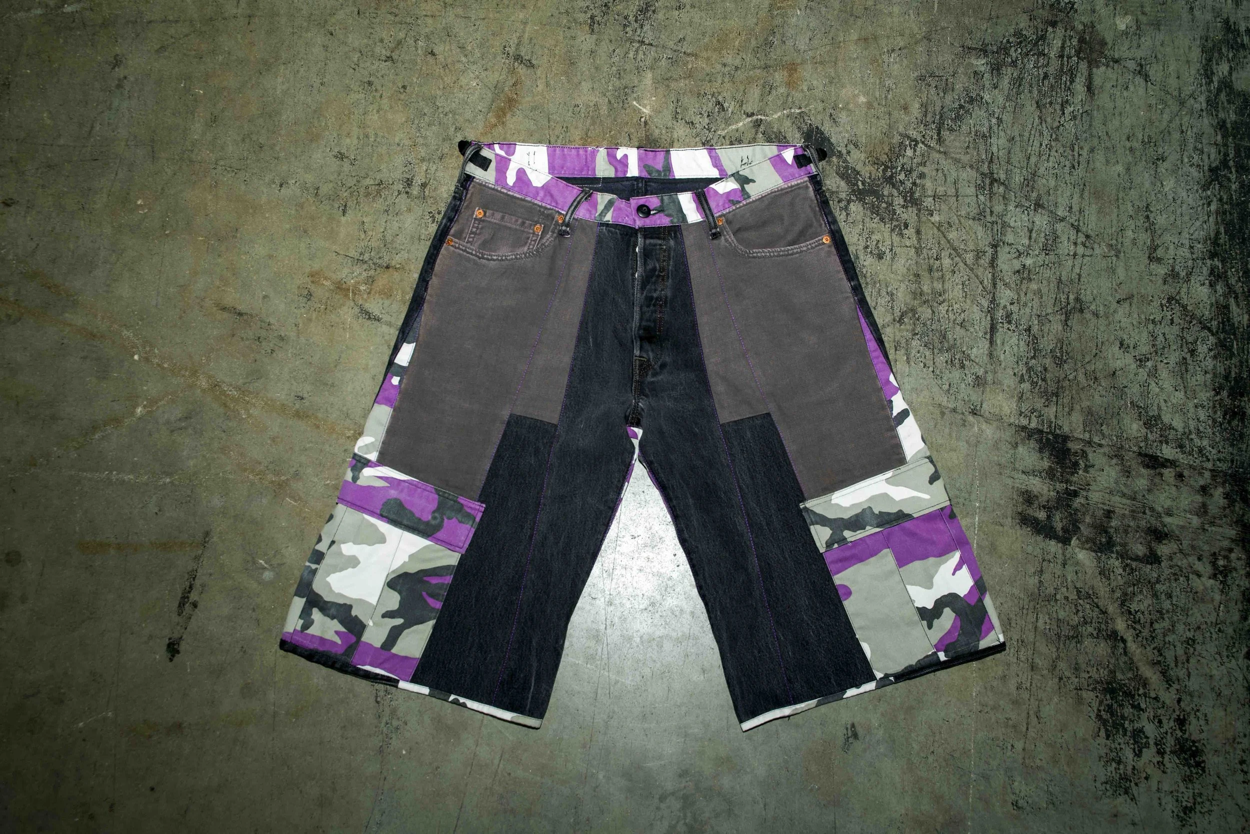 Faded Denim and Purple Camo Jorts