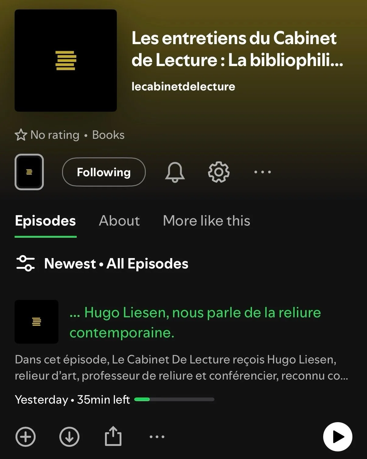 Les entretiens du Cabinet de lecture sont d&eacute;sormais disponibles en format podcast, sur Spotify et Apple Podcasts.

Vous pouvez maintenant &eacute;couter ces conversations autrement - dans le m&eacute;tro, en voiture, en marchant, ou simplement