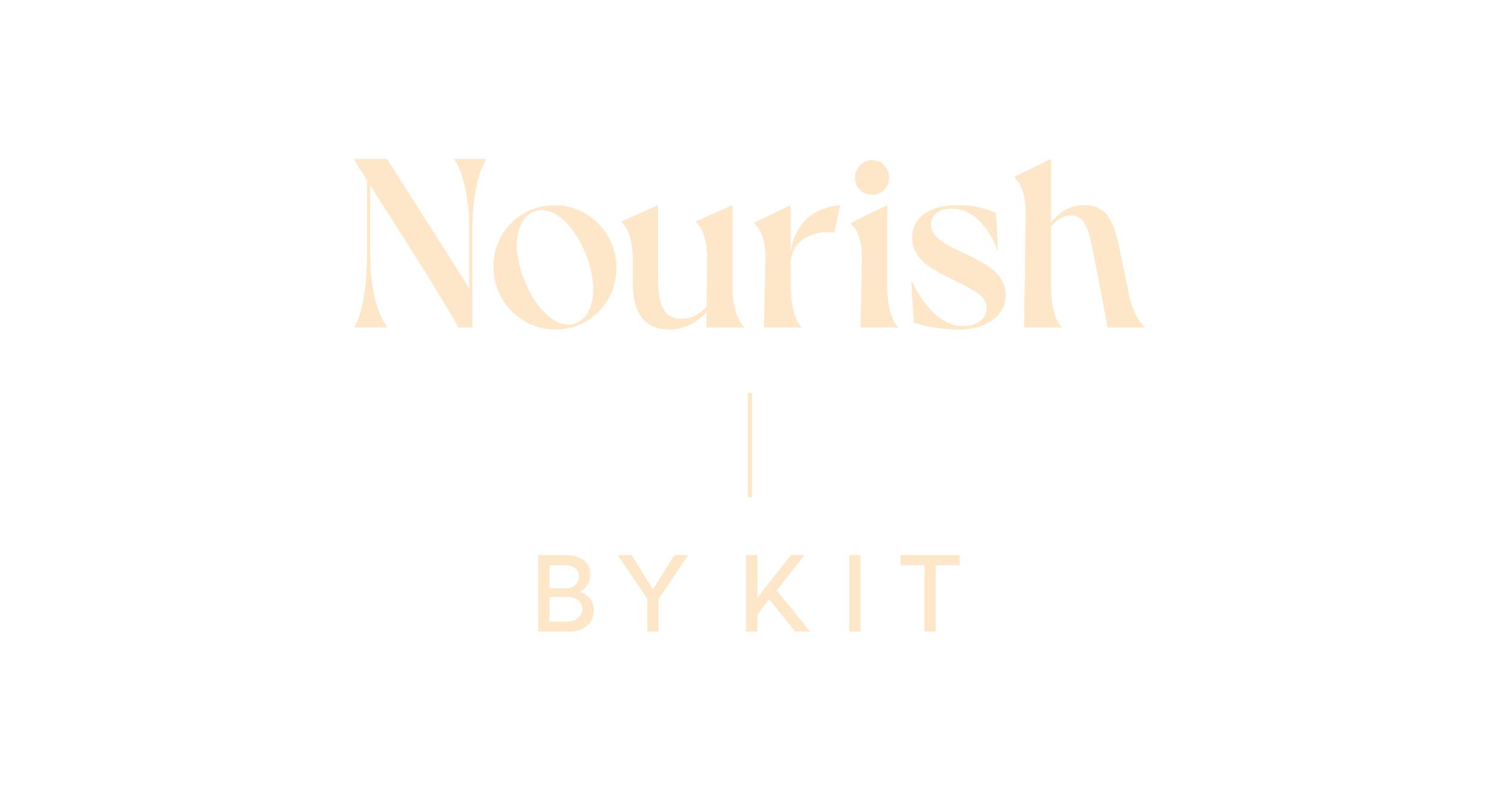"Nourish by Kit" logo in light font on black background
