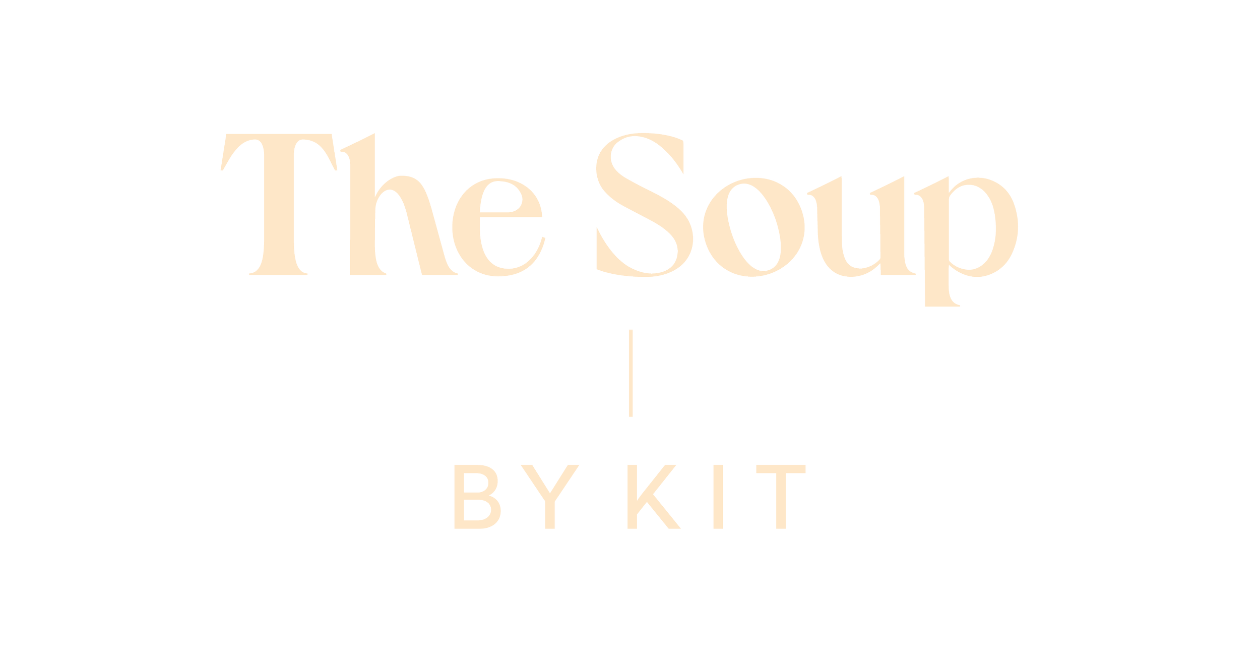 "The Soup by Kit" logo with cream-colored text on a black background.