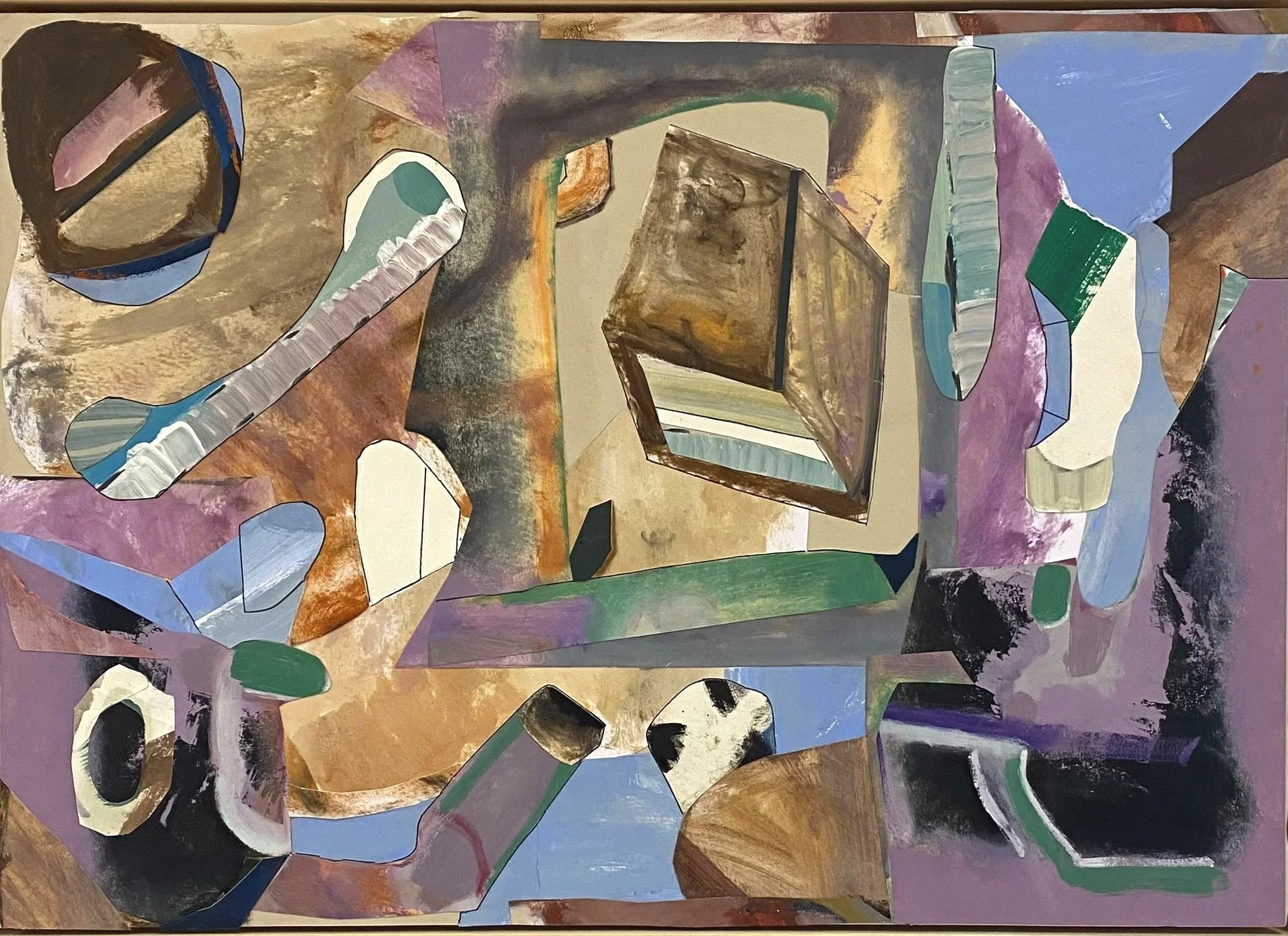 "Box", 2025; 62 x 43.5 cm, Kollage mit Ölfarbe bemaltem Papier auf Spanplatte geklebt