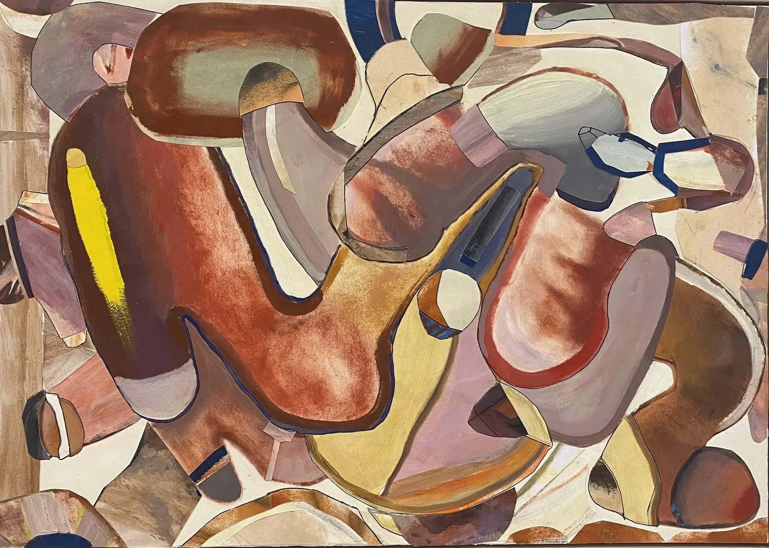 "Gwurstl", 2025; 60.5 x 43 cm, Kollage mit Ölfarbe bemaltem Papier auf Spanplatte geklebt