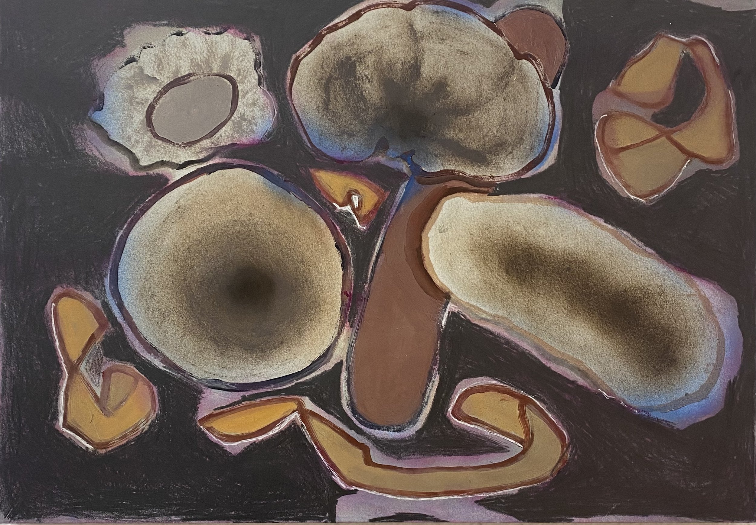 "Organellen", 2025; 42 x 29 cm,  bemaltes Papier auf Spanplatte. Verkauft