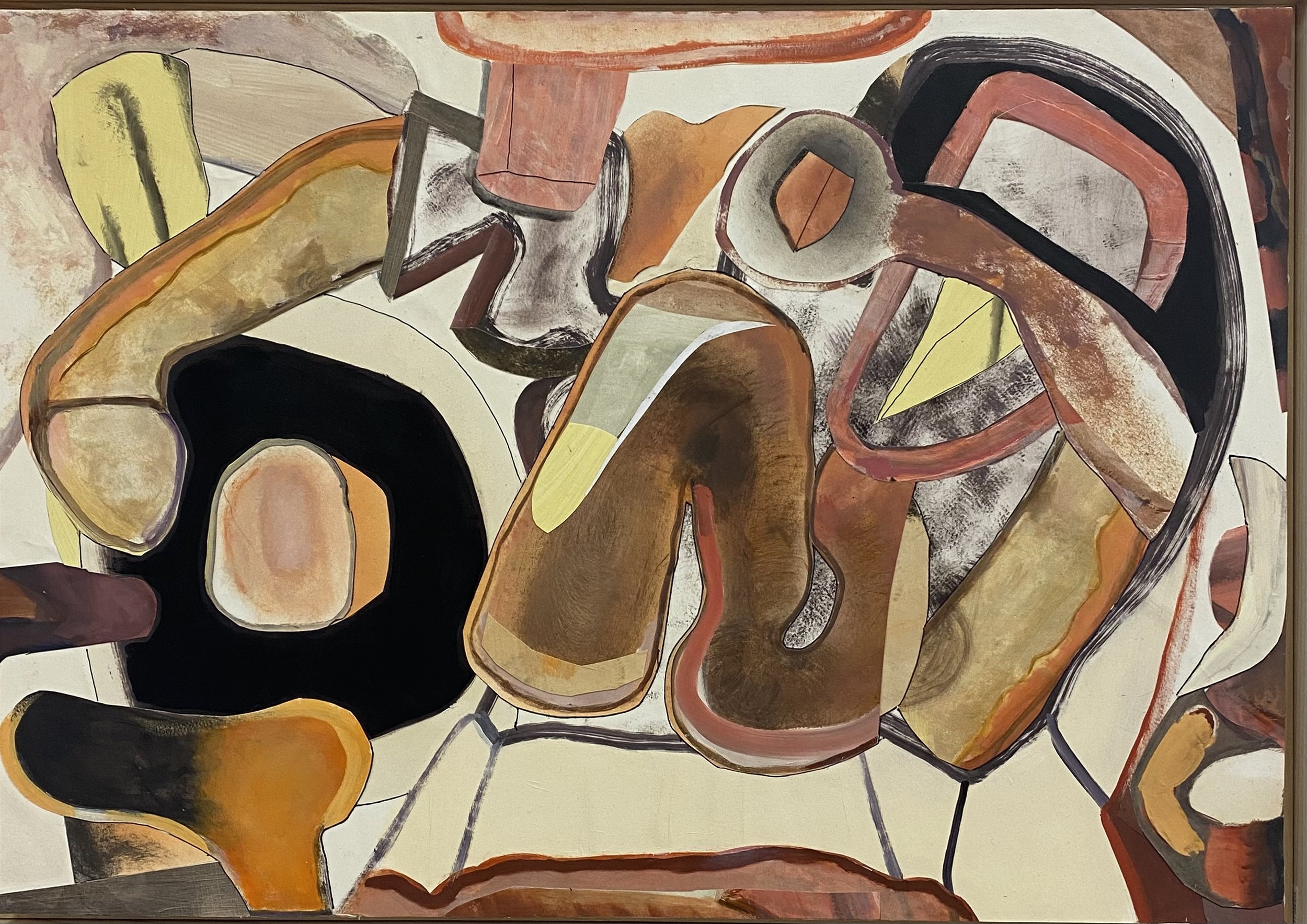 "black whole", 2025; 62 x43 cm, Kollage mit Ölfarbe bemaltem Papier auf Spanplatte geklebt