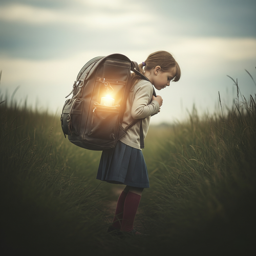 Kind mit übergroßem Rucksack – Symbol für unsichtbare Lasten der Kindheit.