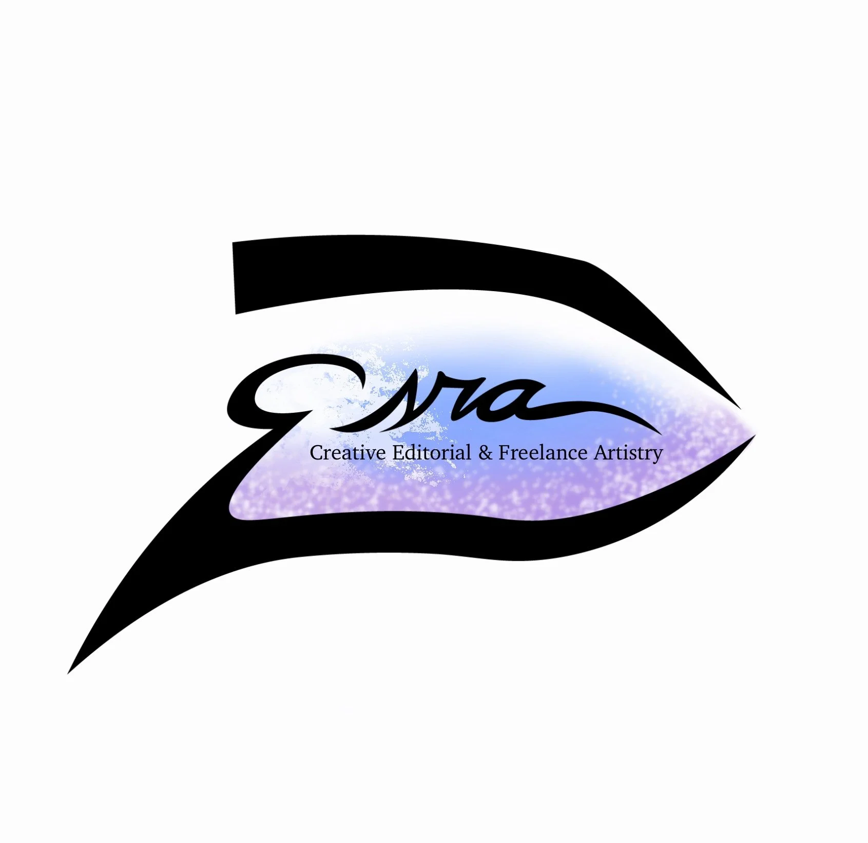 A stylized black eye shape with purple and blue gradient color inside, containing the word "Eva" and the text "Creative Editorial & Freelance Artistry" beneath.