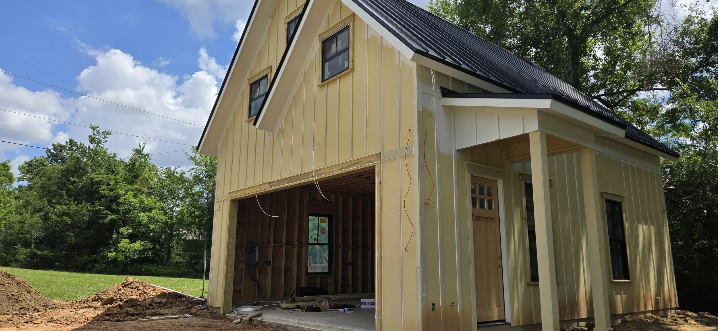 Detached shop building under construction before low-voltage pre-wire