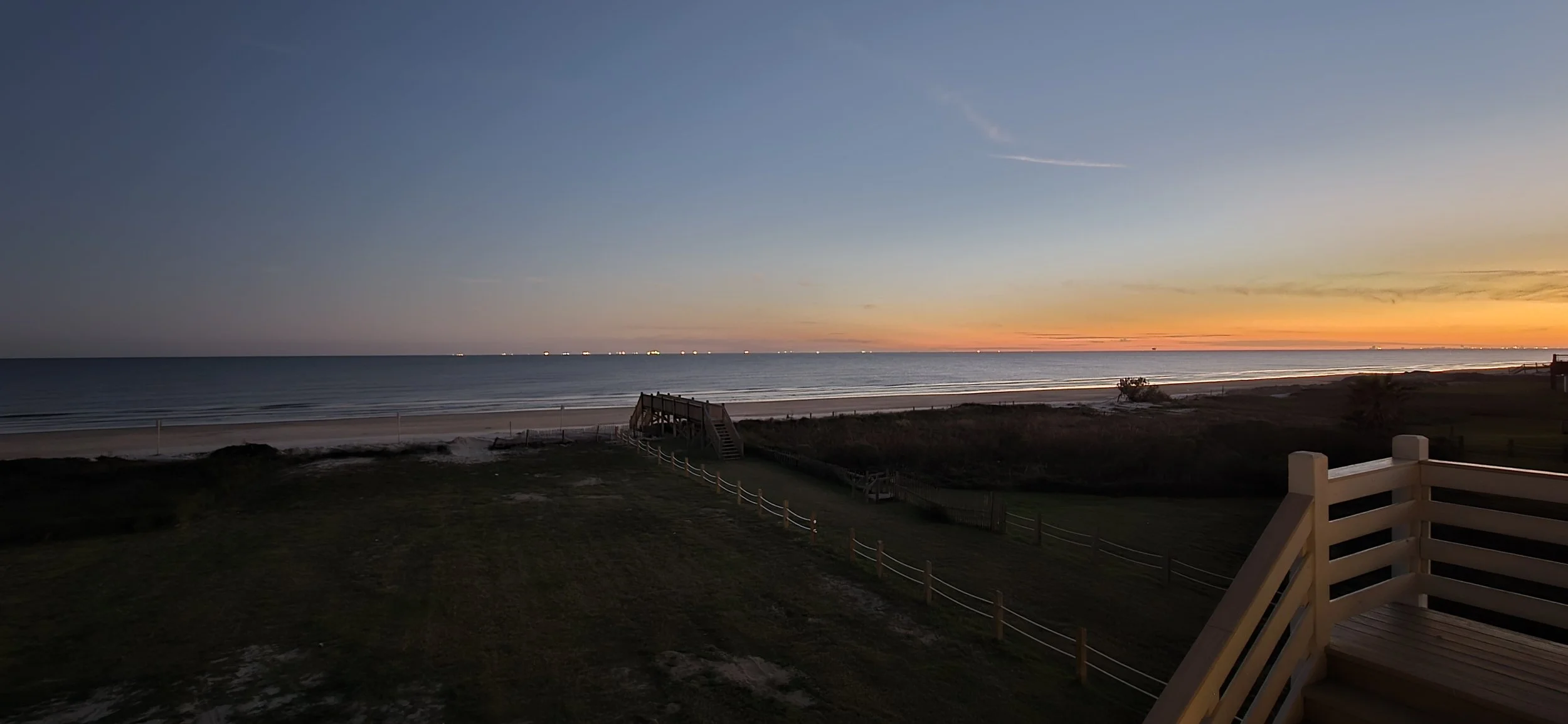 Gulf sunset from the balcony of a Bolivar Peninsula second home