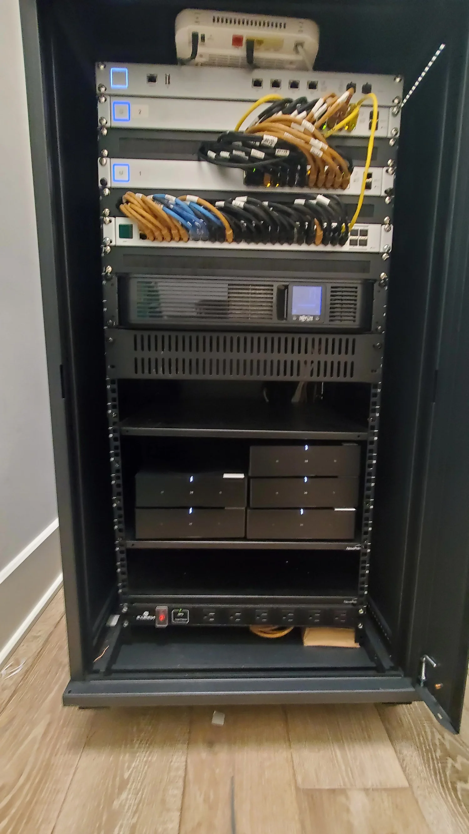 Network and audio-video equipment rack installed by Dynamiq