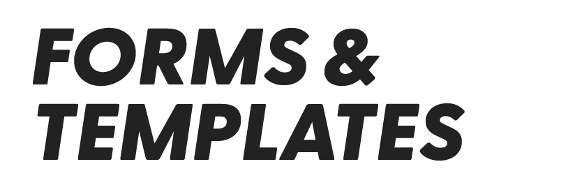 Black background with the bold, italicized text "FORMS & TEMPLATES" in dark gray.