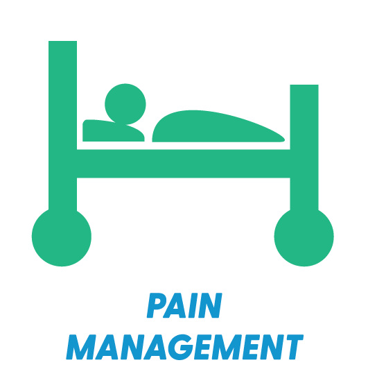 Icon of a person lying in a hospital bed with the words "Pain Management" below.