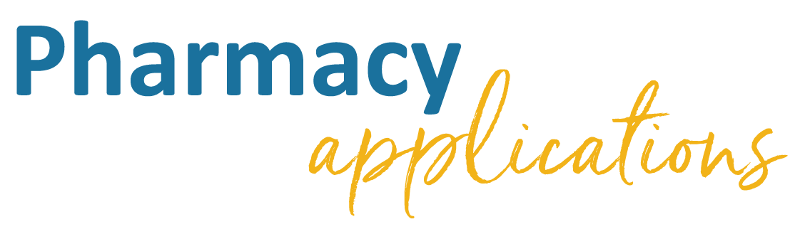 "Pharmacy Applications" text logo in blue and yellow