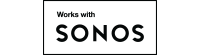 "Works with Sonos" logo in black and white.