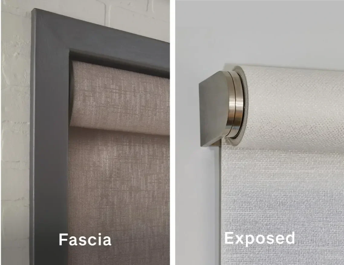 Close-up of a window with a variety of shade treatments..