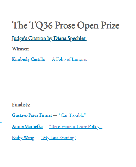 Bereavement Leave Policy (Finalist for Tupelo Quarterly's Prose Open Prize, 2026)