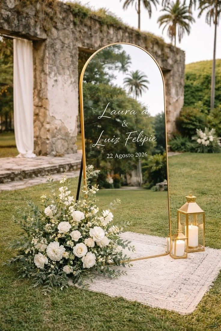 Espejo de boda con vinil personalizado