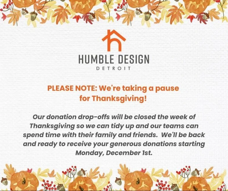 A reminder that the Humble warehouse is closed for donation drop-offs this week of Thanksgiving, Monday, Nov. 24 thru Friday, Nov. 28. 

We will reopen for your donations on Monday, Dec. 1. We appreciate you🧡