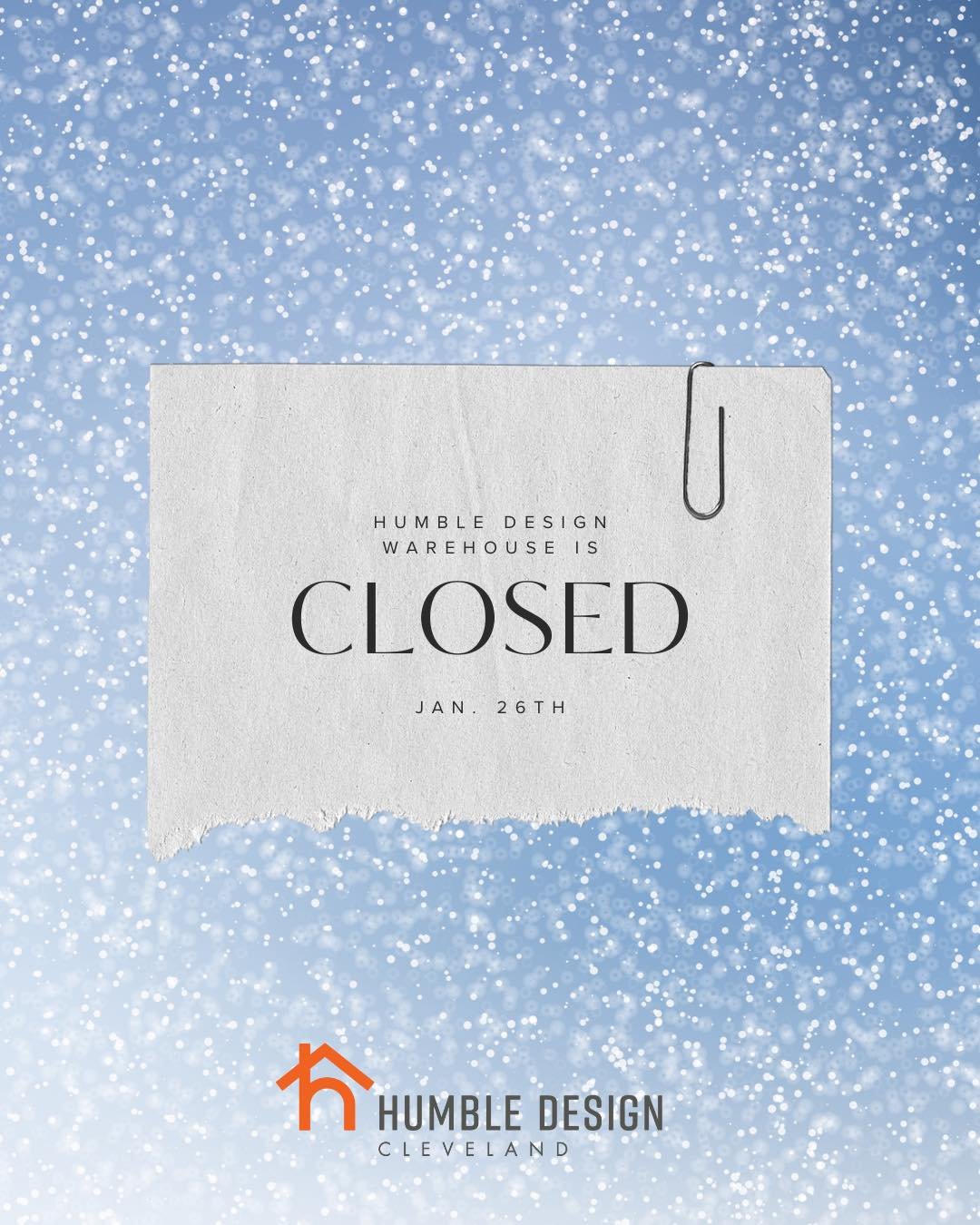 Our warehouse is closed today, 1/26, due to road conditions.

This winter has already been a rough one for Cleveland. Please stay safe and warm!